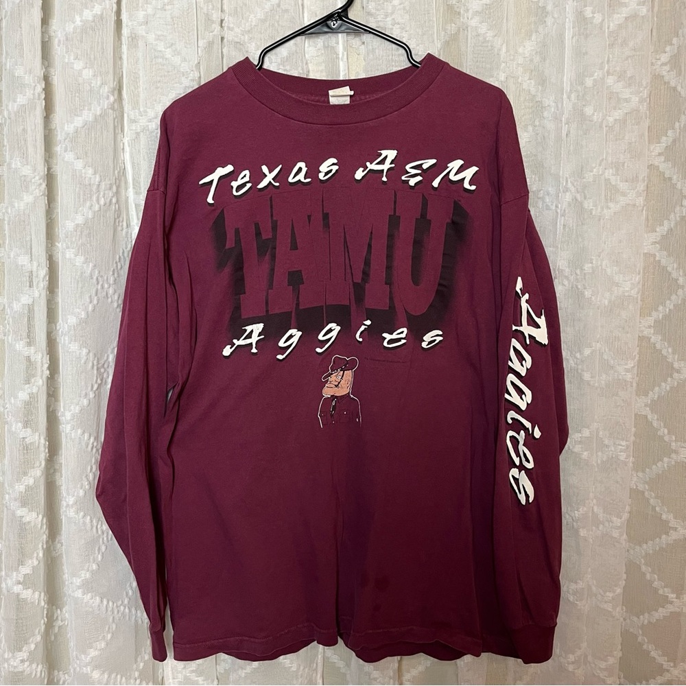 XL Texas A&M Aggies TAMU Graphic Sleeve Spellout T Shirt Garment Graphics USA
